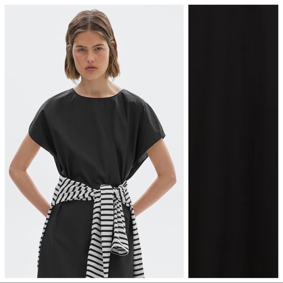 NWT Massimo Dutti Black Poplin Midi Dress Size L. - Picture 3 of 10